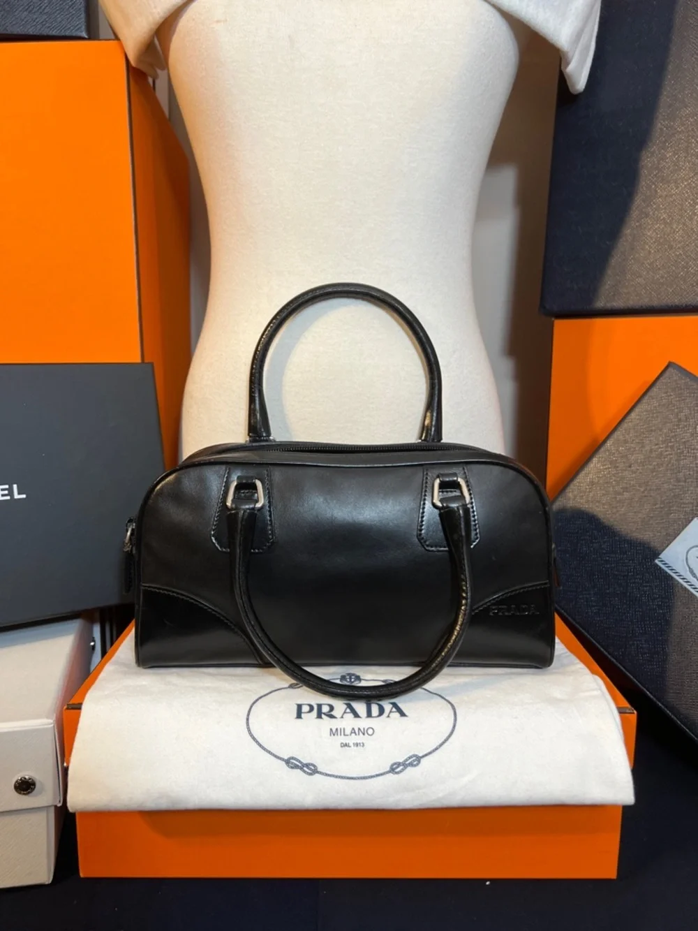 Prada Black Leather Double-Handle Satchel - Picture 2 of 12